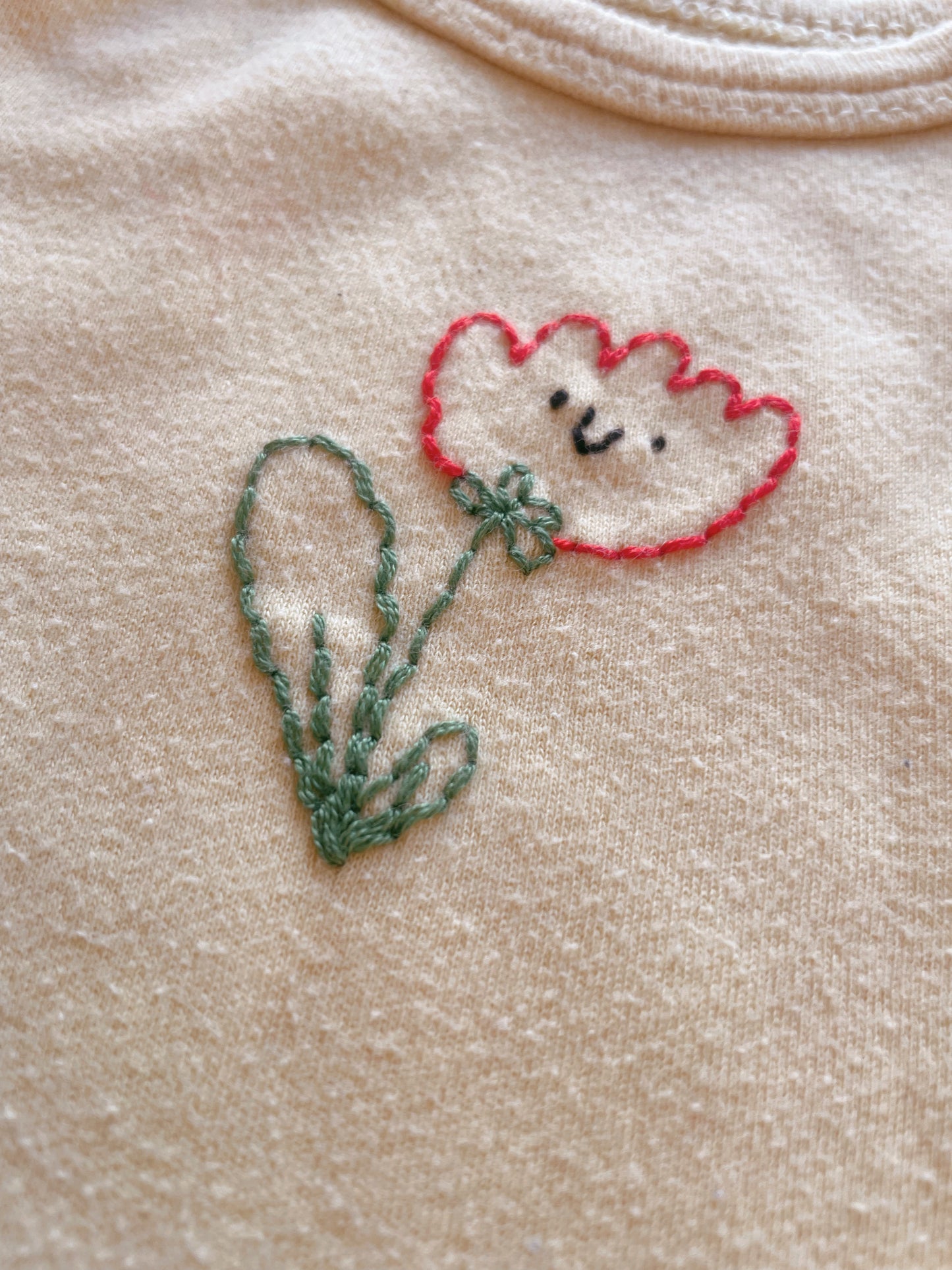 Flowers Hand embroidered on thrifted onesies